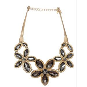 Natasha Gold Tone Smoky Glass Rhinestone Collar Necklace 21” Long, Signed  K607